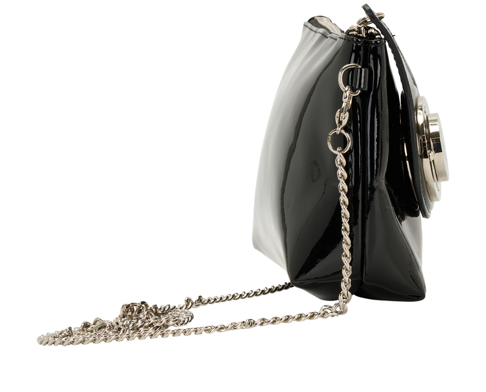 Turnlock Crossbody, &pound;70, Handbags, Black, Patent Leather, Side view